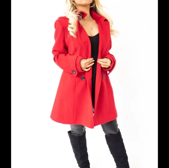 NWT Red Wool Coat xl Double Breasted Pea Coat - Picture 16 of 16